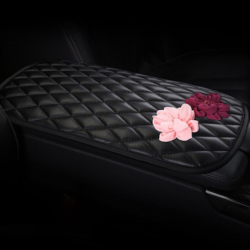 

Rose Flower Decor PU Leather Car Armrest Pad Vehicle Armrest Box Decorative Mat D