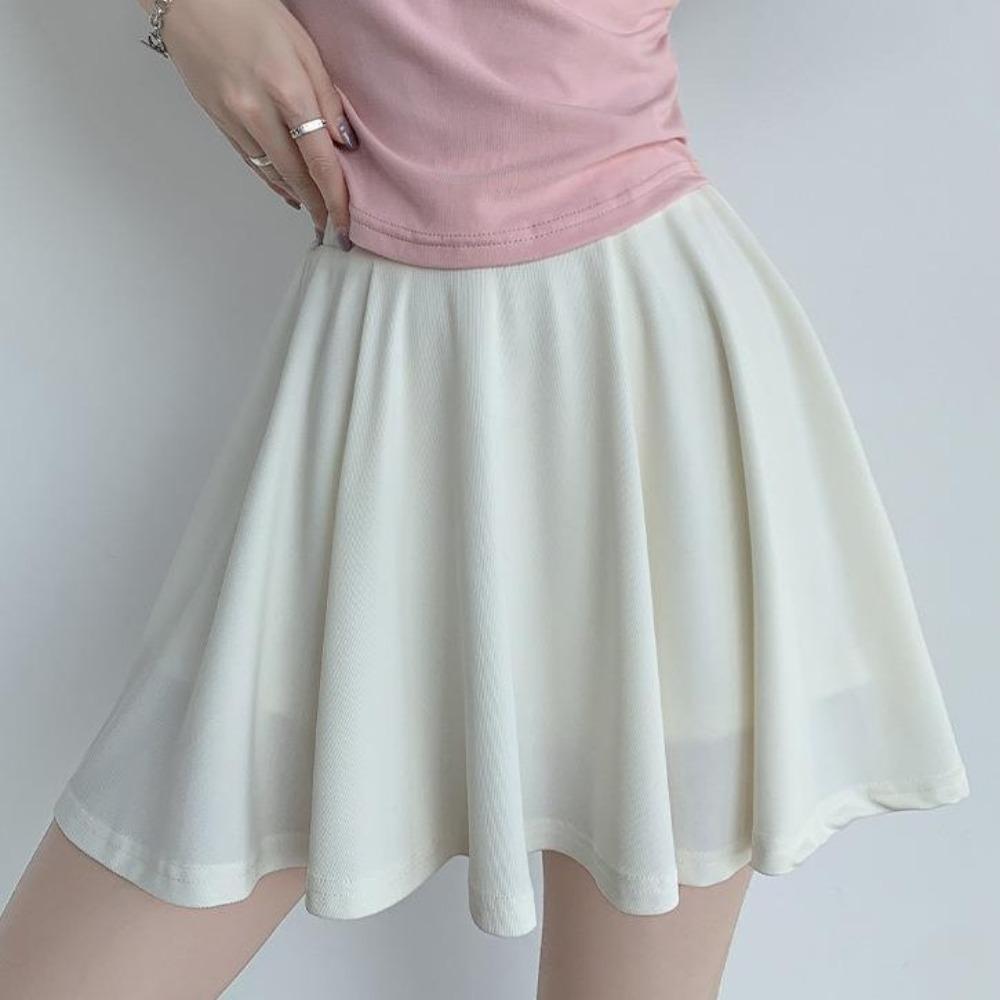 Elastic Waist Skirts with Safty Pants Ice Silk A-line Mini Skirt Simple Pleated Skirts Women  Girls
