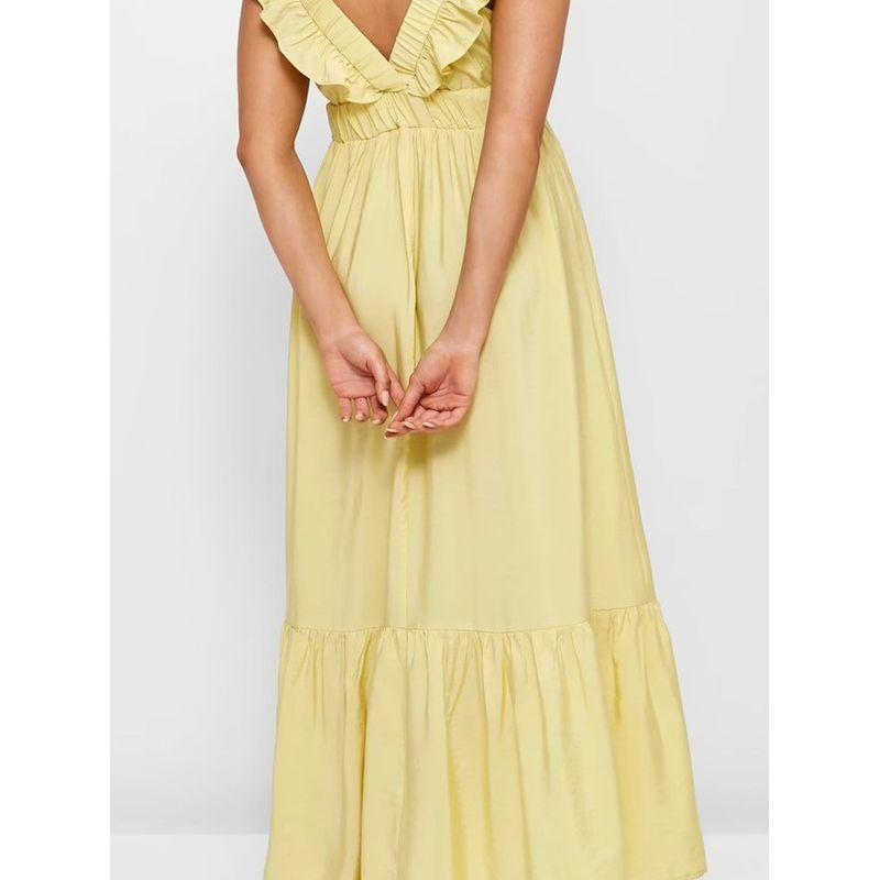 Export Single Street Cool Ruffles Special-Interest Design Hepburn Lazy Dress Elastic Waist Expansion Skirt for Vacation Dress