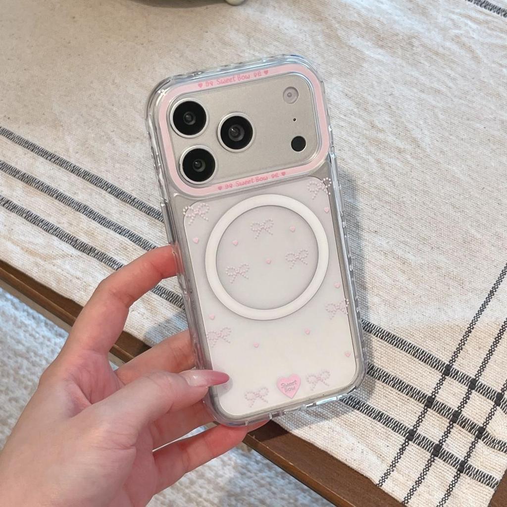 Transparent Magnetic Bow Suction Phone Case for Apple iPhone 17 Pro Max - Full Coverage, 16th Gen