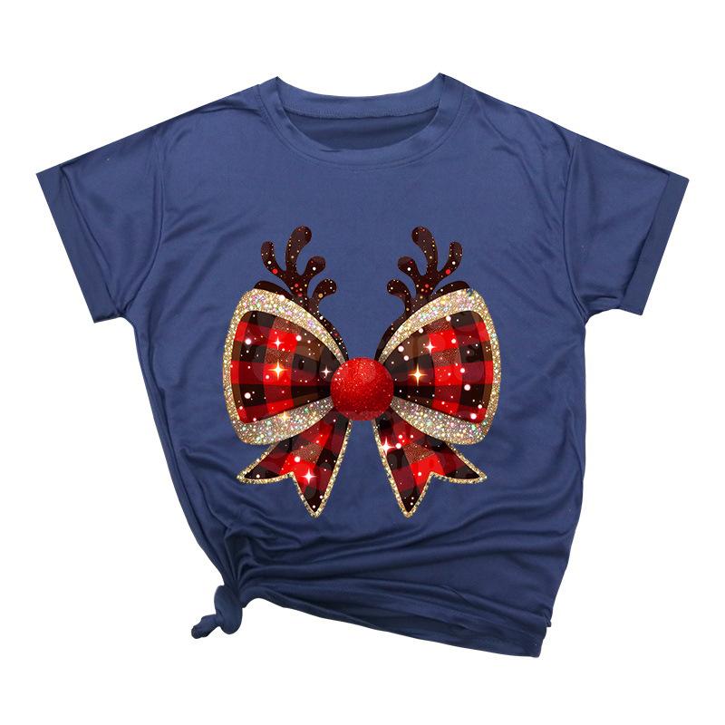 Weihnachtsschleife Kreativ Bedruckt Trendig Baumwoll-Top Lässige Sportbekleidung Locker Damen-T-Shirts Damen