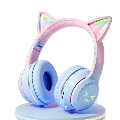 LED Flash Light Bluetooth Headphones Cute Cat Ears Wireless Earphone with Mic Kids Girls Stereo Cool RGB Headsets Bluetooth 5.1