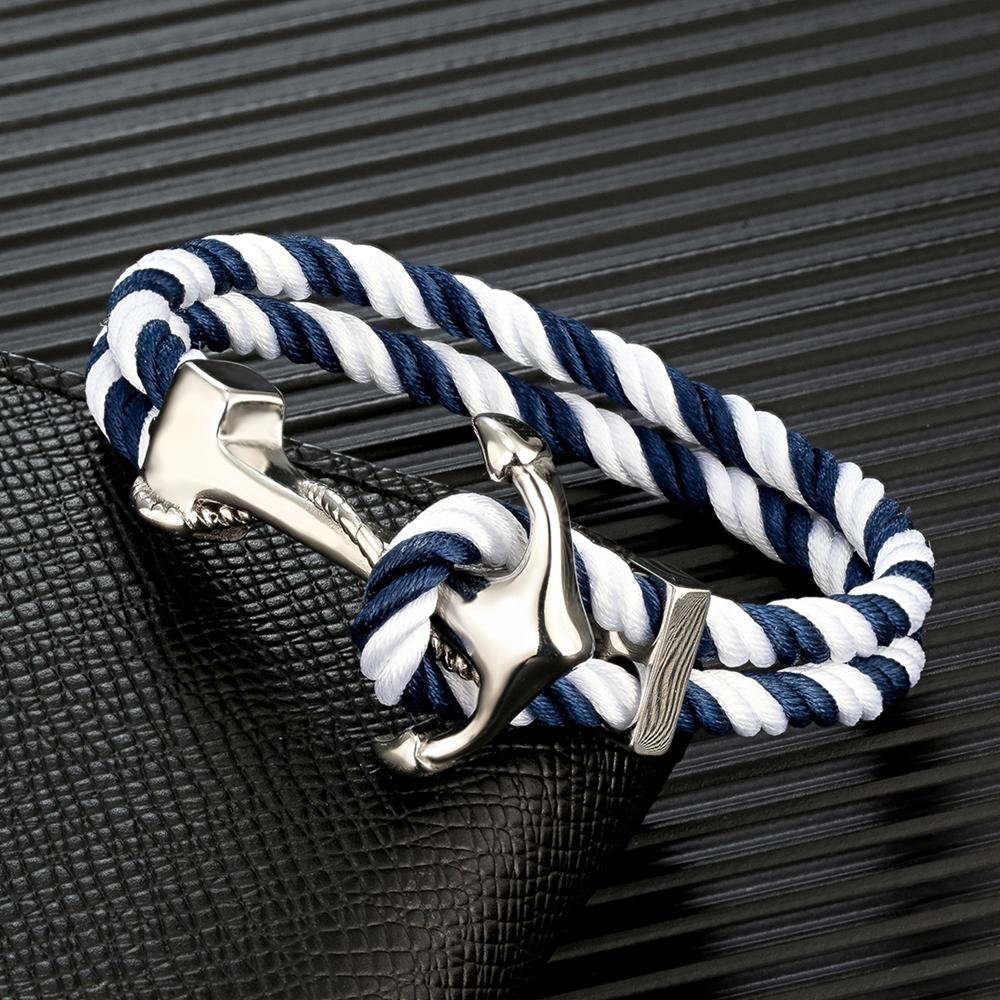 Navy Style Anchor Bracelets Men Women Double Strand Mulitcolor Nautical Surfer Rope Bracelet Stainless Steel Boat Hook