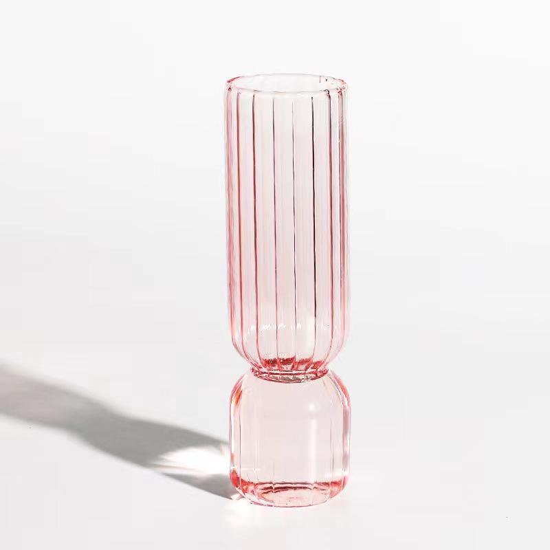 Nordic Handmade Striped Glass Vase for Mini Flower Arrangements – Transparent Ornament for Living Room Decor