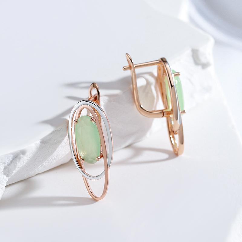 Rose Gold Color Mix Dangle Earrings For Women Personality Green Natural Zircon Party Vintage Jewelry