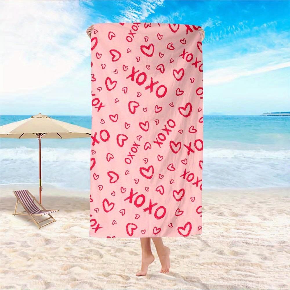 1pc Microfiber Beach Scarf Towel Pink Red Hearts Oversized Quick Dry Lightweight Travel Outdoors Fashion Gift for Her Summer