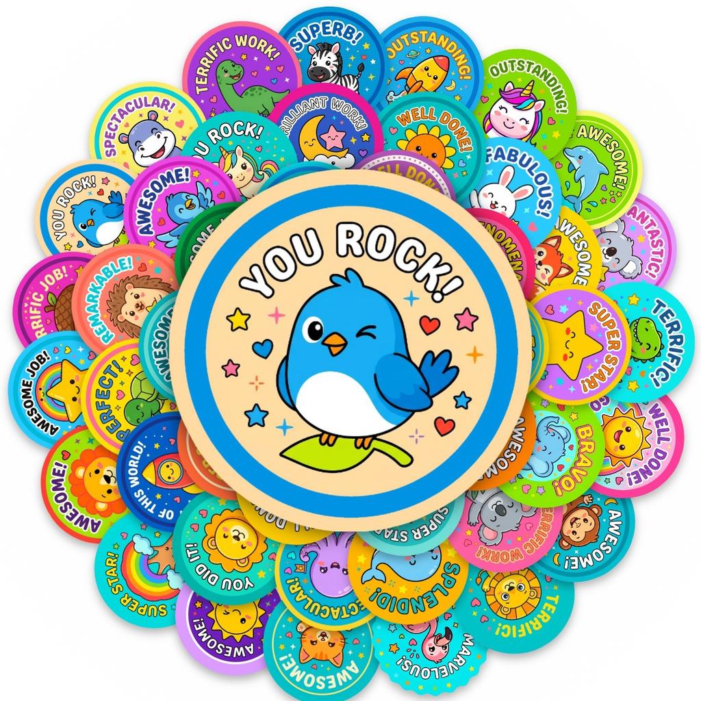 50 Cartoon Animal Reward Stickers Children'S Learning Encouragement Stickers Notebook Luggage Waterproof Decorative Stickers