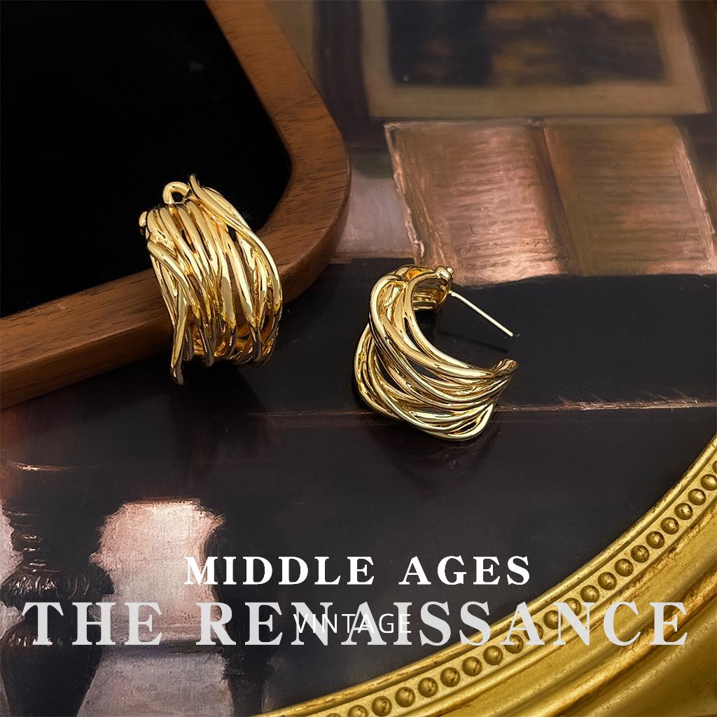 Коллекция Серьги-кольца с геометрическими линиями и цирконами Тяжелая промышленность Преувеличенные серьги Женские