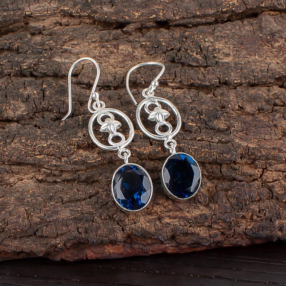 

Лондонский голубой топаз Драгоценный камень 925 Стерлинговое серебро Ювелирные изделия Ручная работа Серьги 2.00 EE-17-6