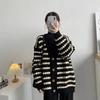 2023 Fall-Winter V-Neck Striped Knit Cardigan: Trendy Korean Loose Mid-Length Style for Women