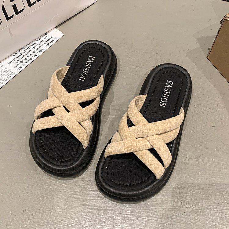

Cool slippers women s summer wear fashion 2025 new heightened platform casual beach sandals high-end one-word 40