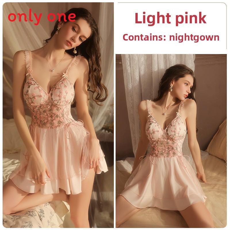 Satin Nightwear For Women With Deep V Neck And Floral Embroidery Design For Lounge And Sleep