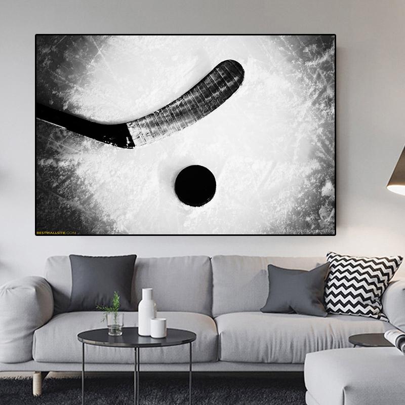 Modern Stick On Ice Hockey Canvas Painting Winter Sport Posters and Prints Hockey Player Wall Art for Living Room Home Decor