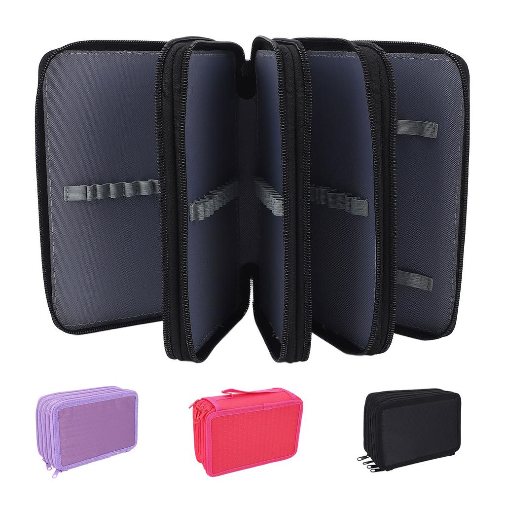Oxford Pencil Case Wearable Cloth Pure Color Pouch 72 Slots Organizer 4 Compartments Portable Watercolor Brushes Wrap Bag