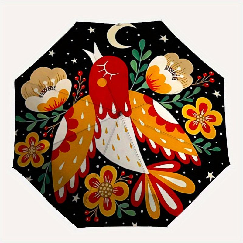 1pc Scandinavian Birds Automatic Folding Umbrella - 3 Folding Design, Vivid Cartoon Pattern, Suitable for Outdoor Activities, A Gift for Fan