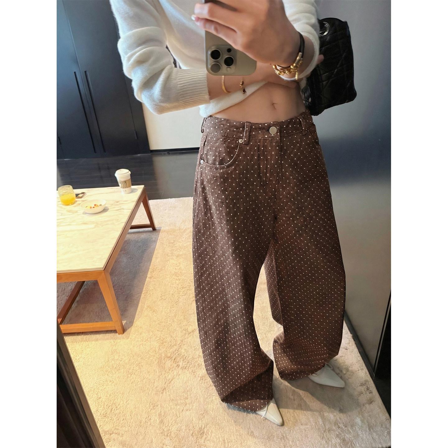 

Women s Casual Loose Polka Dot Wide-Leg Jeans for Spring XL