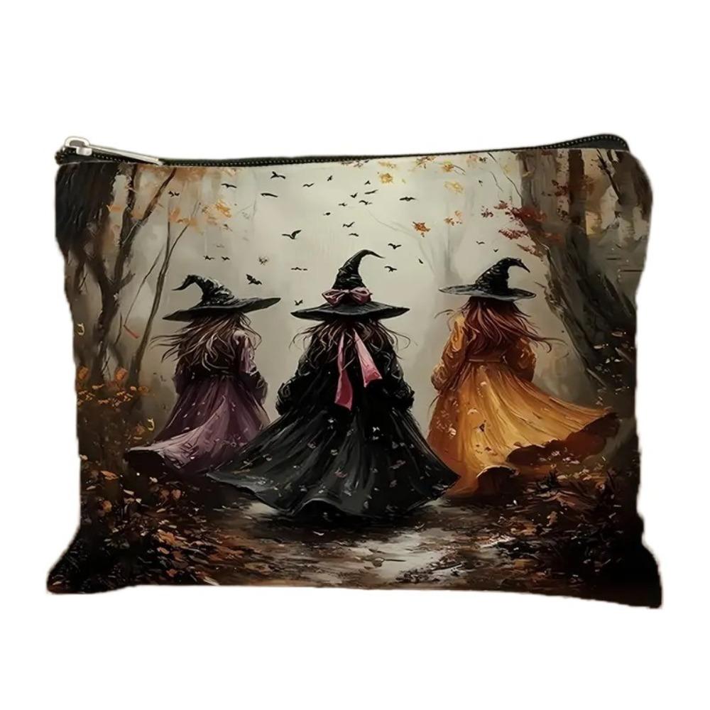 Polyester Cosmetic Bag Durable Compact & Portable Travel Pouch Double-Sided Print Secure Zipper Closure Makeup Bag Halloween