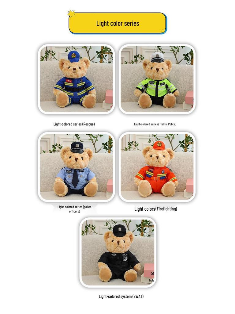 Police Bear Plush Toy - Traffic Officer Teddy Bear in Uniform, Firefighter Companion for Kids, Ideal Birthday Gift