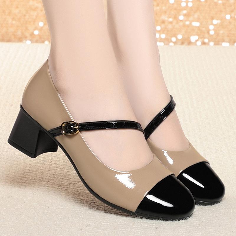 5cm British Style Shalow Mouth Bright Leather Mary Janes Women Pumps 2025 Fall Med Block Heels Shoes for Office Mom Daily Work