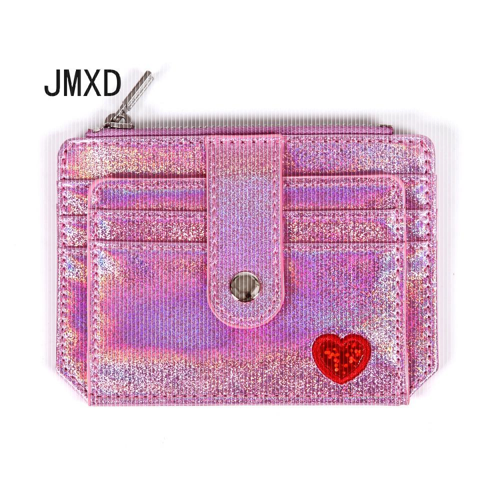 

JMXD-Женский кошелек на молнии для девочек, кошелек из искусственной кожи с лазерной вышивкой в ​​форме сердца, пряжкой для карт, кошелек для монет, милый держатель для карт