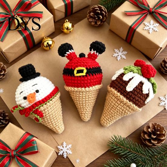 Desktop Match Decorations for Office Handmade Crochet Christmas Ornament, Ice Cream Theme Decor, Festive Ornaments Women Cute Yarn Figurine
