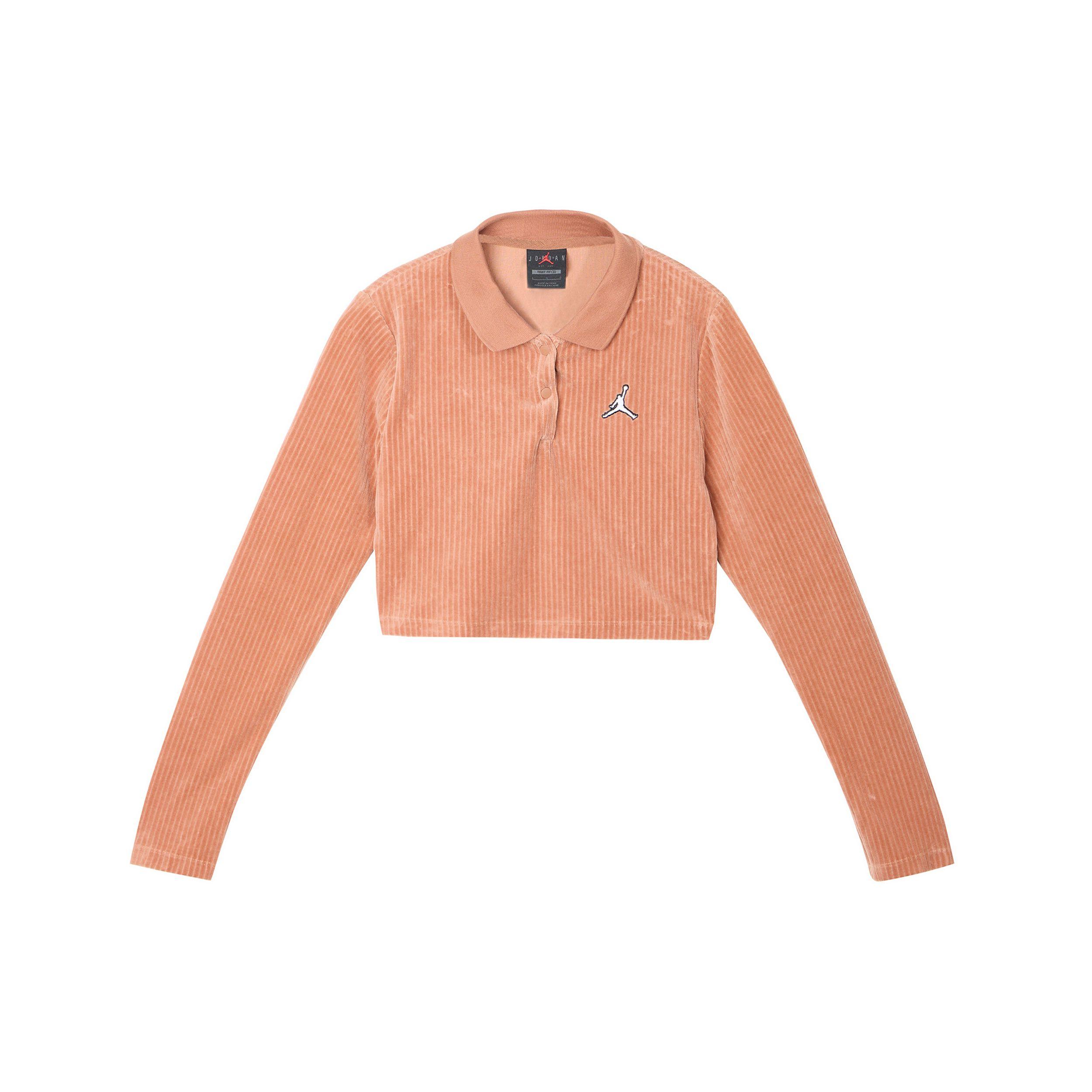 

Укороченный вельветовый топ Jordan с длинными рукавами и логотипом Jordan Женские топы Чисто-белый глиняно-желтый DV1401-215 L