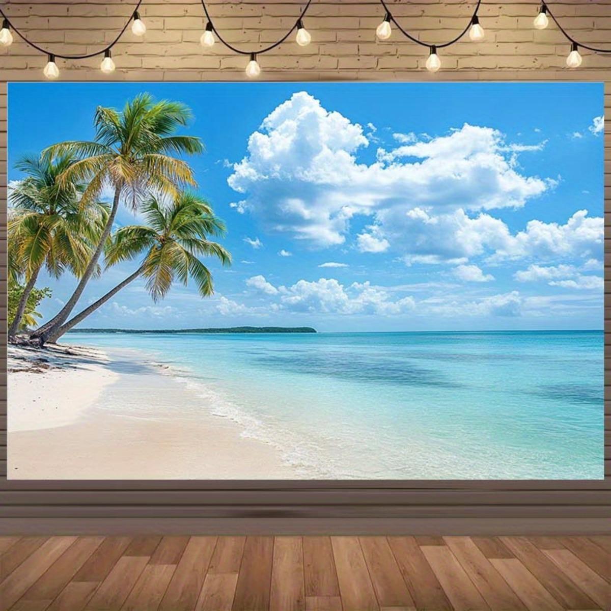 Tropical Beach Palm Tapestry Polyester Wall Hanging Turquoise Sea White Sand Living Room home decor aesthetic 100X70CM