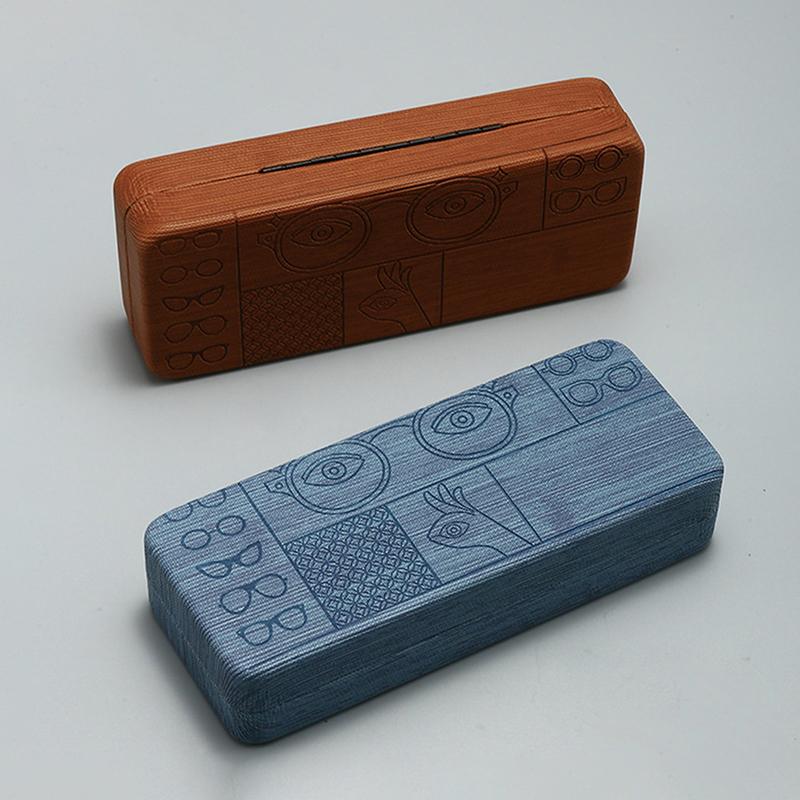 1Pc Geometric Pattern Glasses Case Portable Stylish Square Eyewear Holder With Embossed Designs For Men'S Fashion Accessories