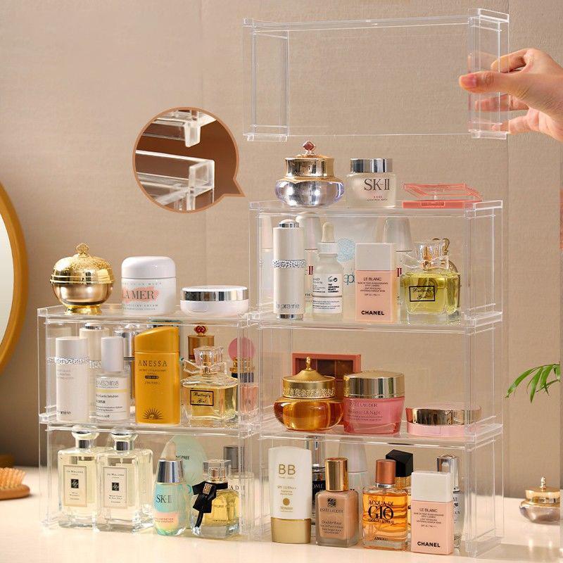 Stackable Acrylic Vanity Makeup Organizer Holder,Display Riser Shelf for Funko Figures,Perfume Stand,Car Stand Cupcake Storage