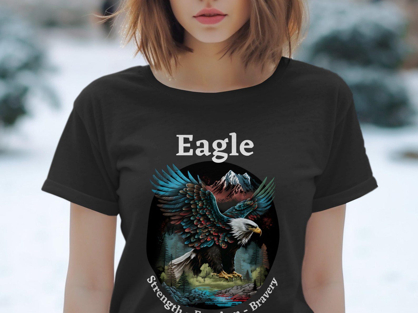 Eagle T-shirt, Men Women Graphic Tee, Bald Eagle Art, Nature Lover Shirt, Mountain Forest Animal Tee, Wildlife Print T-shirt S