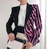 Women Blazer Right-angle Shoulder Double Breasted Long Sleeves OL Style Lapel Dress Up Cardigan Striped Print Lady Coat for Work