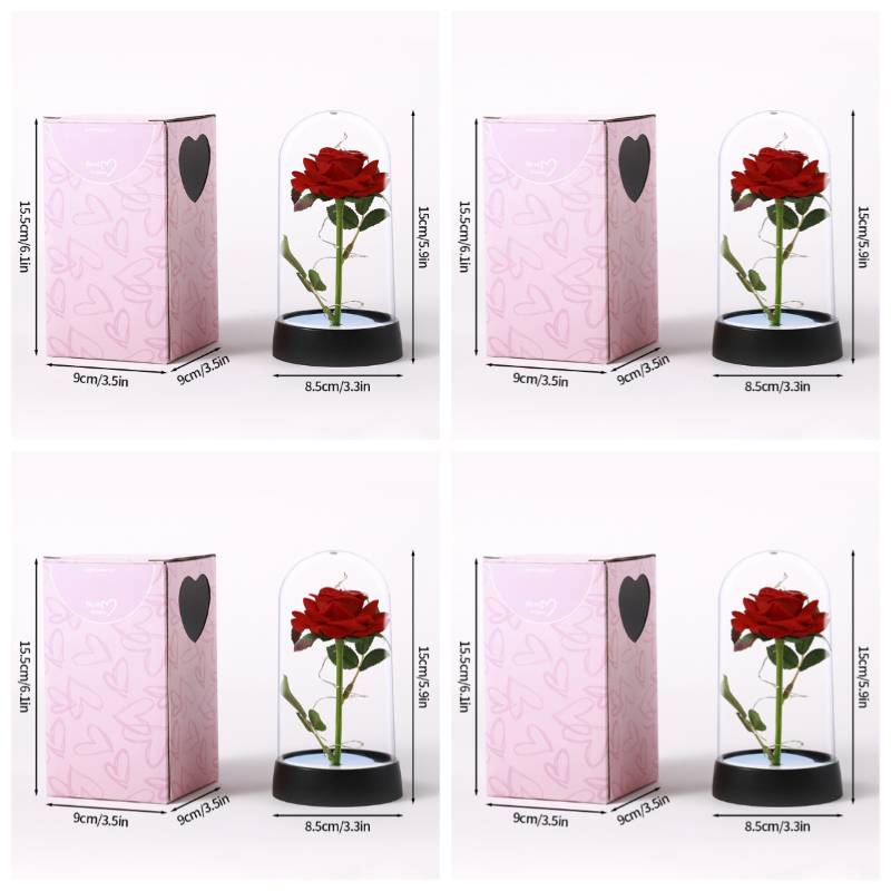 Eternal Rose in Glass Dome Desk Accessorie Artificial Flower Glow LED Roses Flores Eternas Birthday Christmas Gifts Room Decor