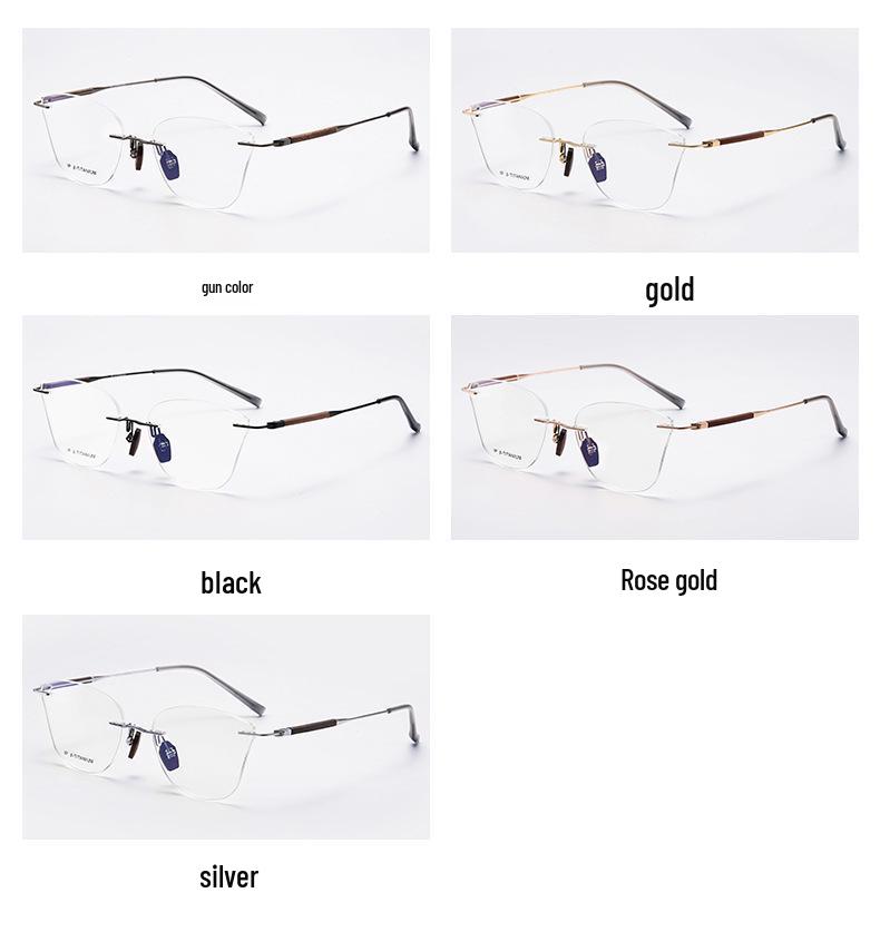 Frameless Sandalwood Glasses: Pure Titanium Butterfly Frames with Myopia-Ready Flat Lenses
