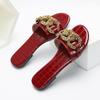 New Luxury Women's Slippers Summer Metal Buckle Crocodile Pattern Wine Red Fashionable Flat Slippers Outerwear Play Sandals