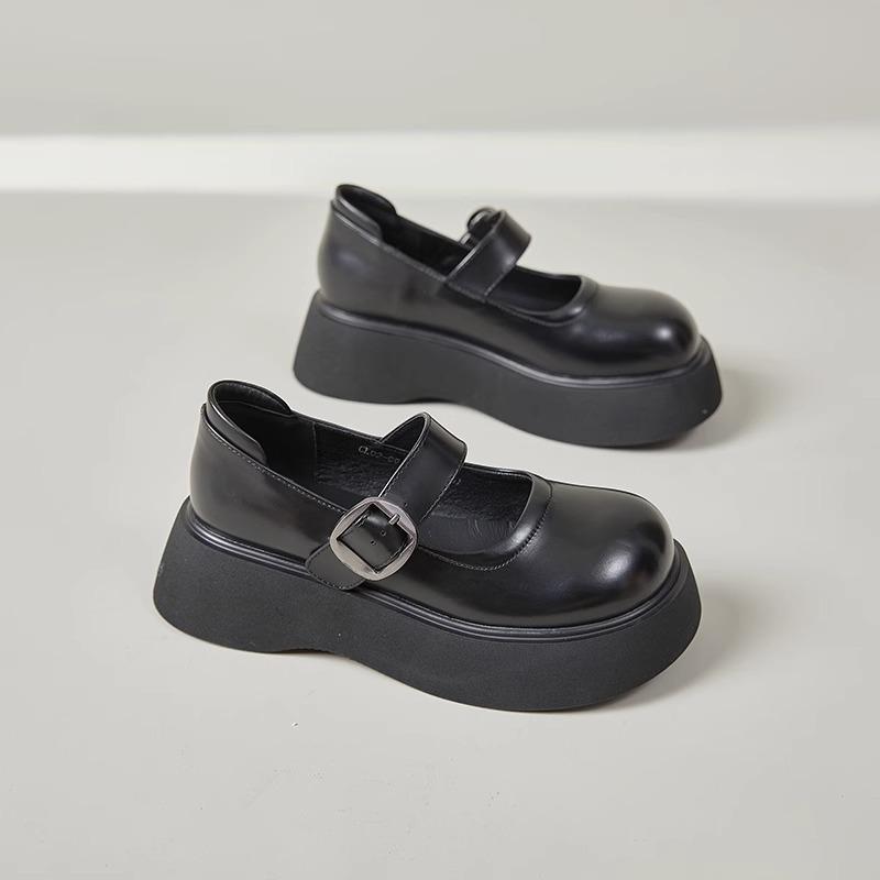 

Gu Yunshu Туфли Мэри Джейн на платформе из маленькой кожи Женские 2025 Весна Новинка Ретро Британский стиль С мелким вырезом Ремешок-перемычка 40 чёрный