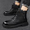 Men's Genuine Leather High-Top Martin Boots: Large Size, Winter Plus Velvet, Warm, Thick Sole, Non-Slip, Versatile, Casual.