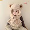Fashion Design Children Fleece Hat Solid Color Plush Hat with Scarf Outdoor Bear Plush Hat  Boy