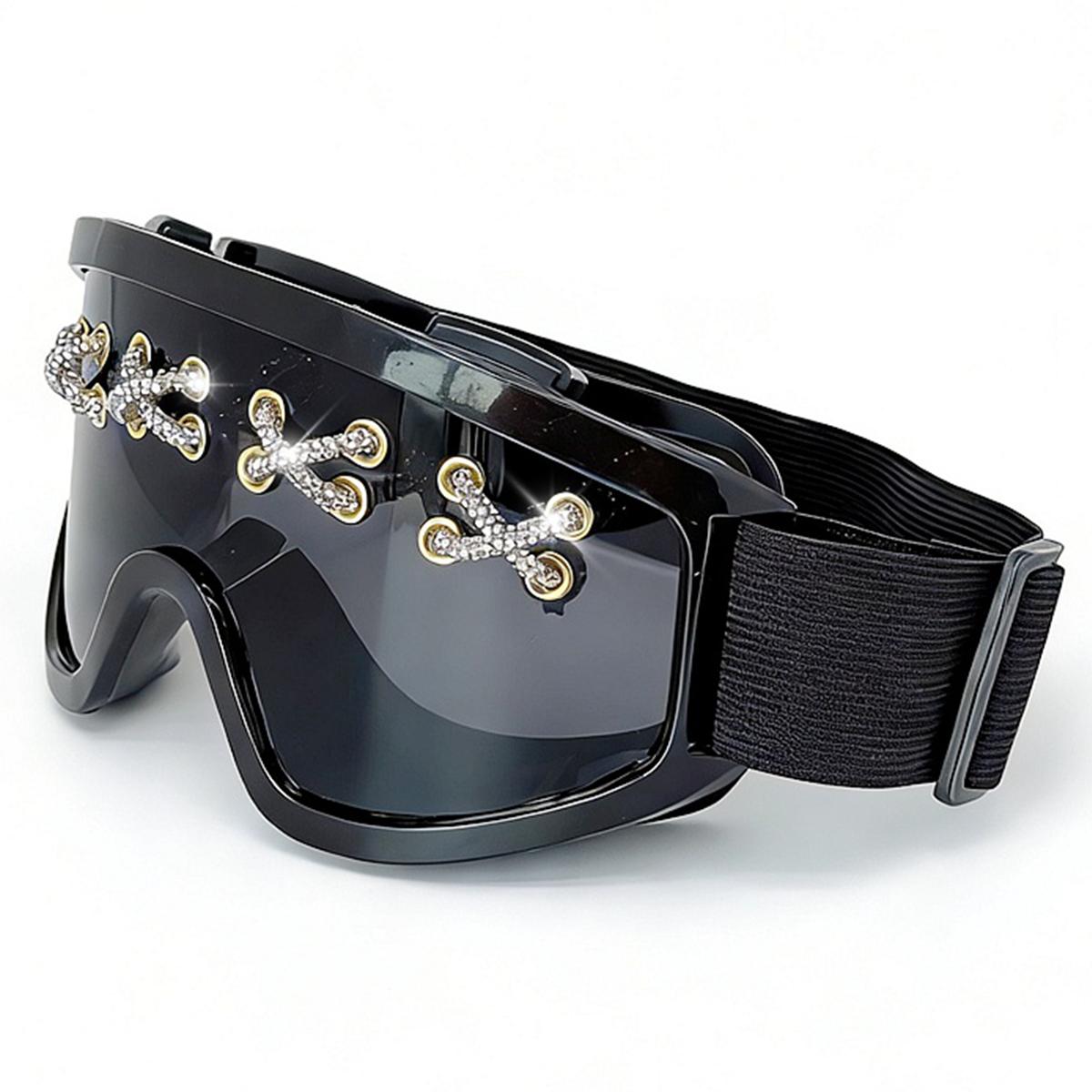

Trendy Rhinestone Ski Goggles Sunglasses Y2K Retro Hot Girl Fashion Windproof Cool Metal Buckle Shades for Street Punk Style