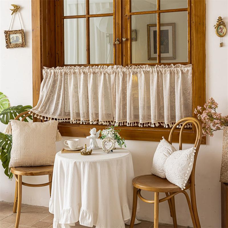 1Pc Green Short Sheer Curtain for Living Room and Bedroom Decoration, Personalized Home Decorative Rod-Pole Sheer Curtain