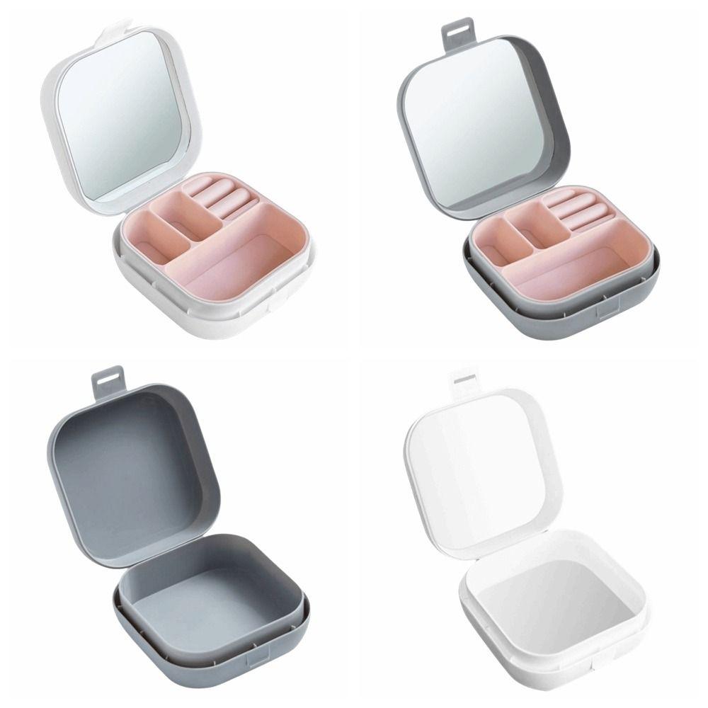 Portable Jewelry Box with Compartment Box with Mirror Small Desktop Organizer Makeup
