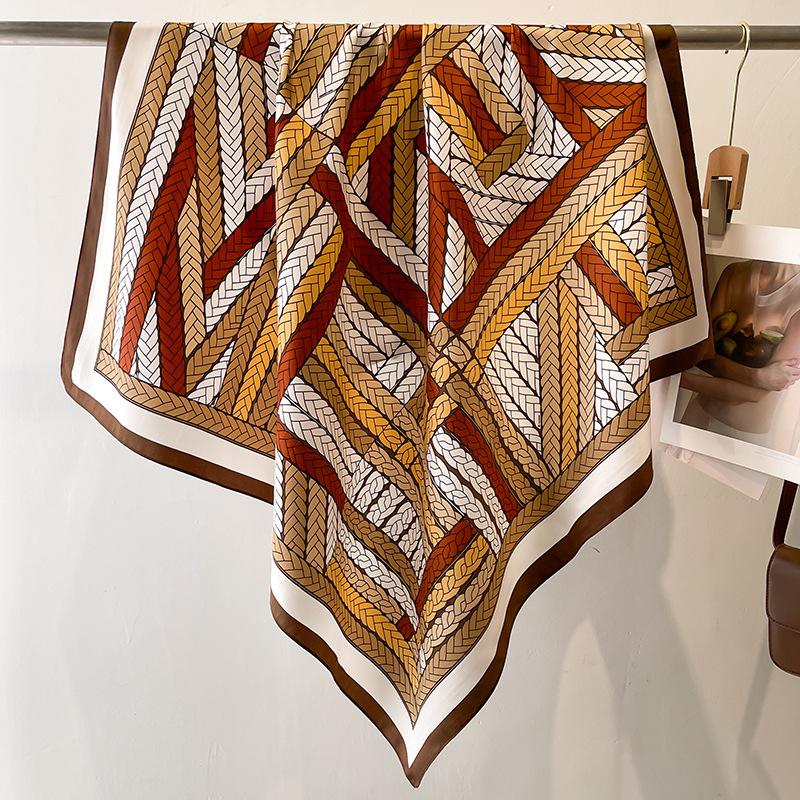 90*90cm Silk Scarf Women Print Hair Neck Square Shawl Bandanna Muslim Hijab Handkerchief Foulard Sun Protection Travel Headscarf