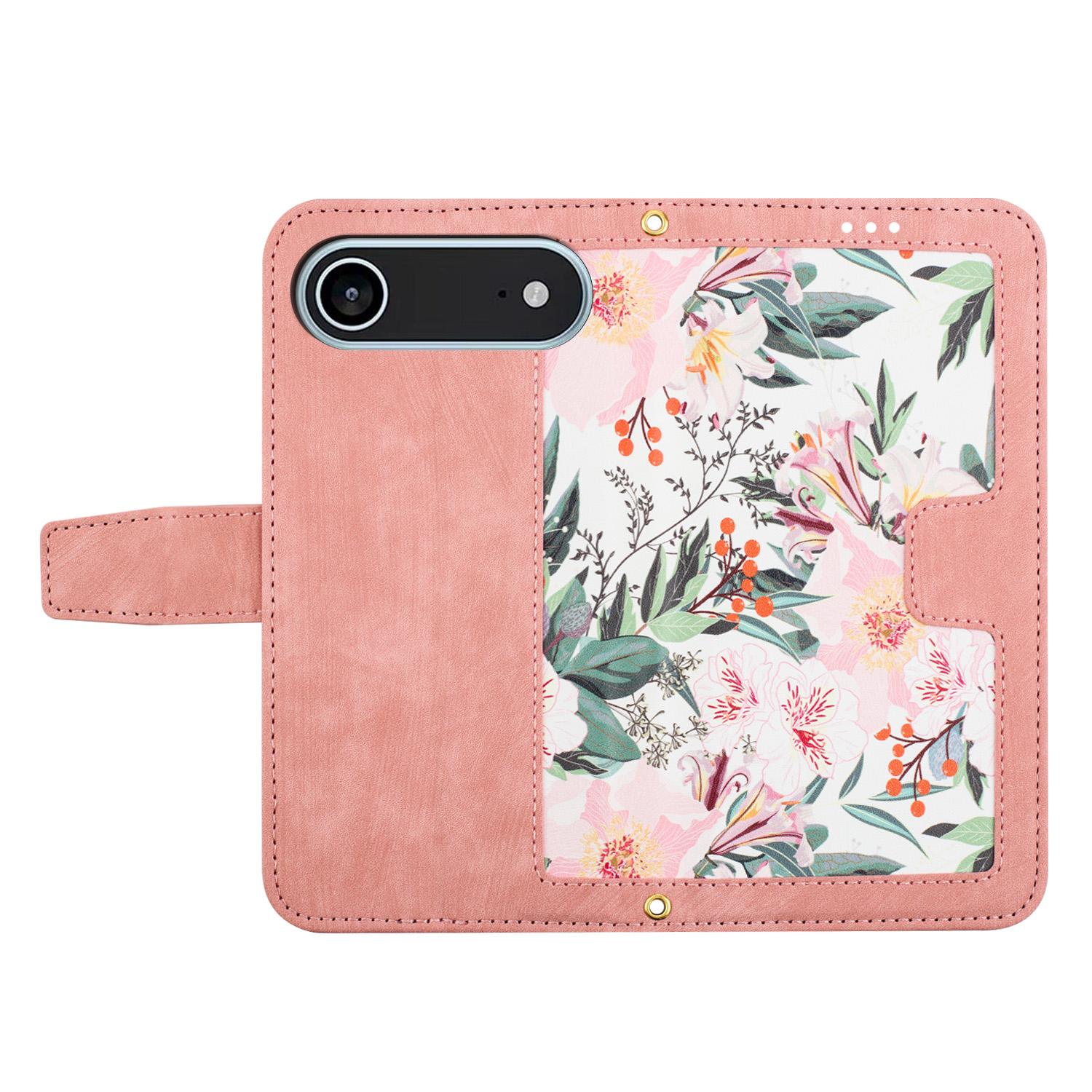 

For iPhone 17 Air Case PU Leather Floral Phone Cover with Card Slots Pink