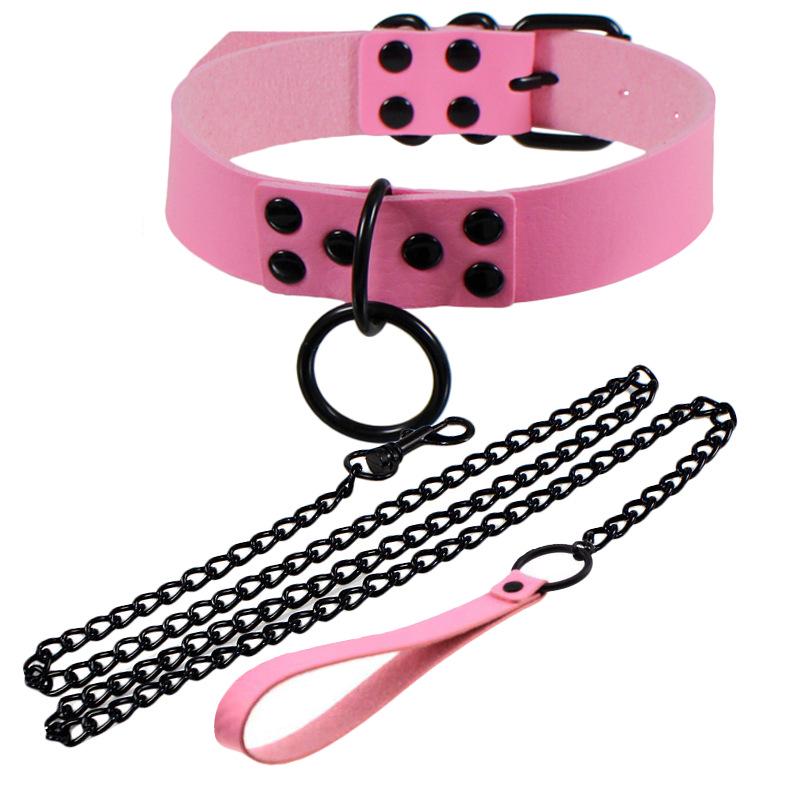 Gothic PU Leather Choker Necklace Black Studded O-Ring Collar Punk Nightclub Fashion Clavicle Chain Unisex