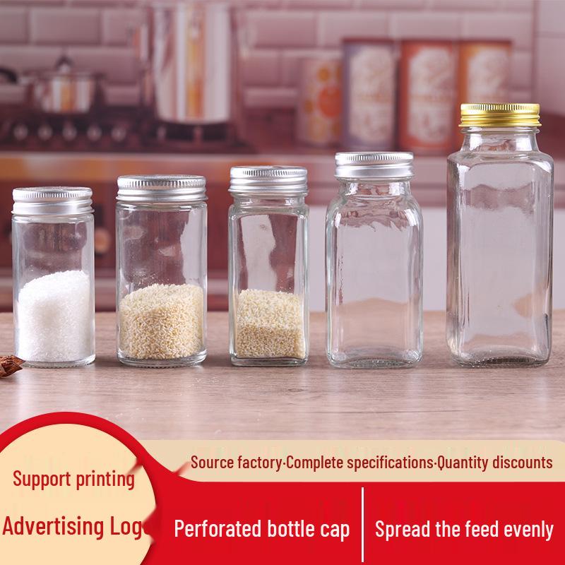 Transparent Glass Seasoning Jar with Open-Hole Lid for Kitchen Condiments