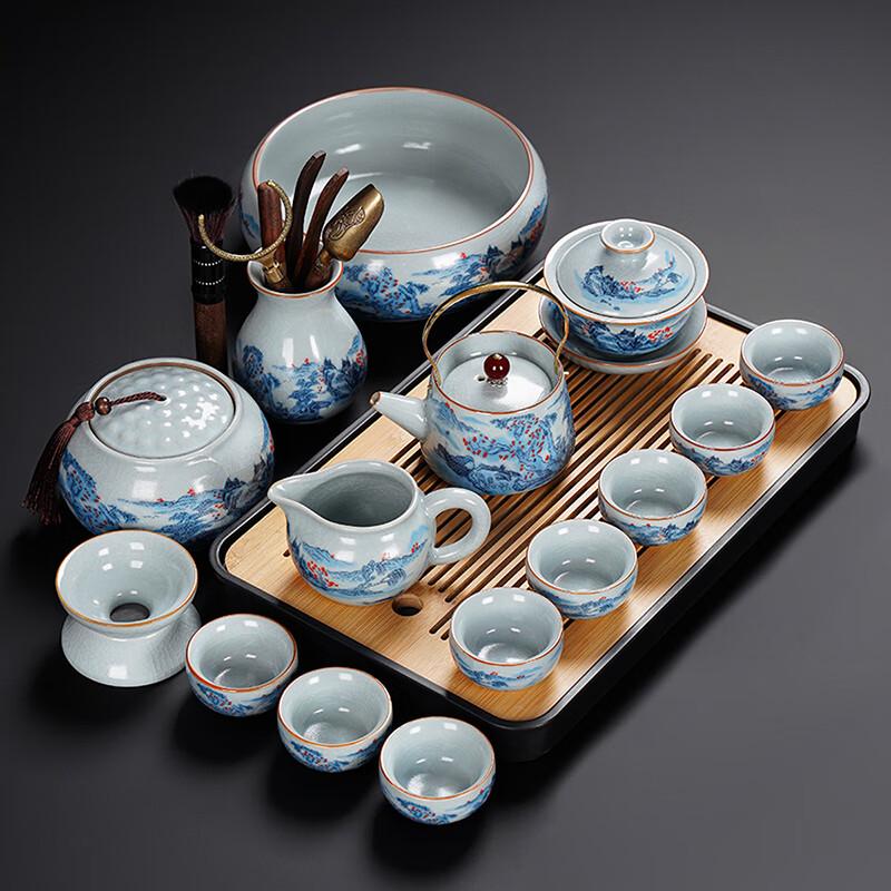 Lainuo Celadon Ru Kiln 15-Piece Chinese Tea Ceremony Set