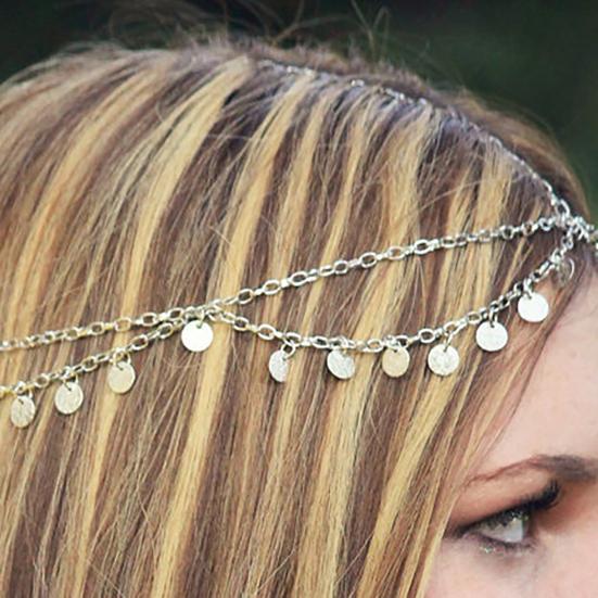 Headpiece Round Sequin Drop Layered Alloy Dance Head Chain Piece Headwear Women Hair Accessory