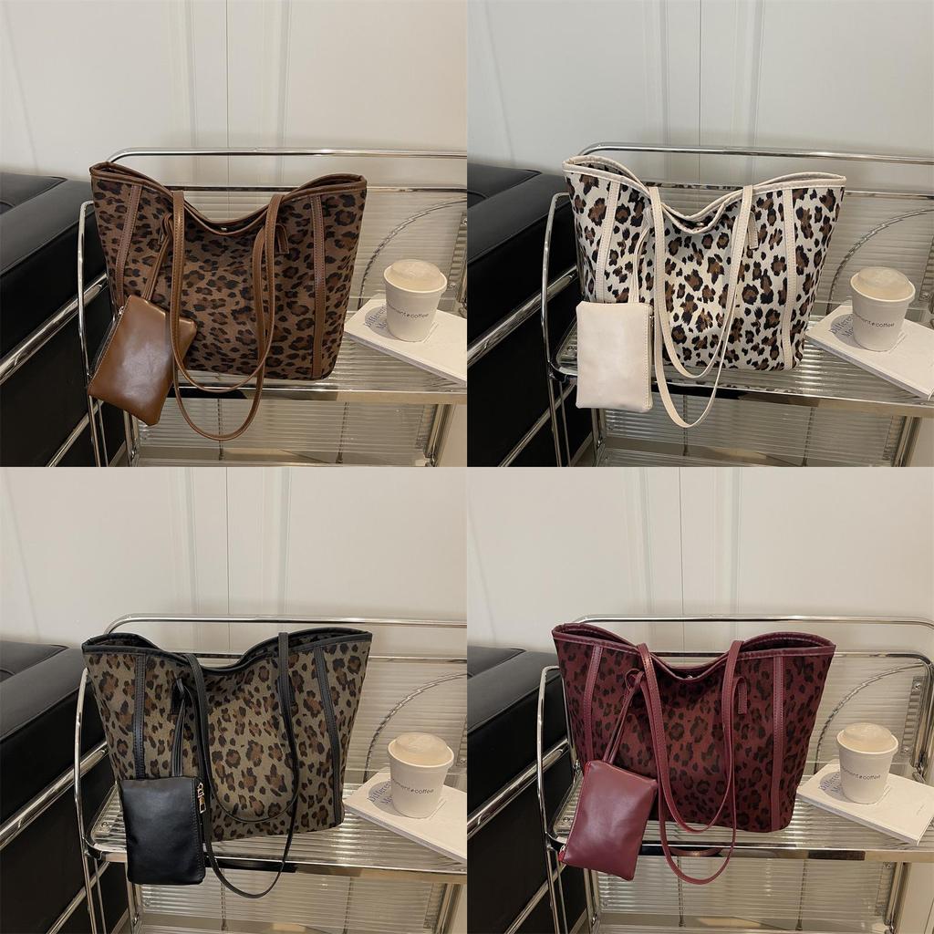 Street Style Leopard Print Pu Tote Bag With Zipper Closure For Daily Use