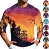 Men's Casual Halloween Pumpkin Print Crew Neck T-Shirt Three Quarter Sleeve Comfortable Fit Lightweight Fabric