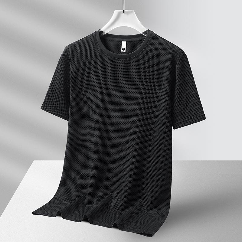 T-shirt a maniche corte in rete per giovani uomini, estiva, ad asciugatura rapida, in seta ghiacciata, sportiva, versatile, a mezza manica