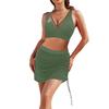 Women's  Color Swimsuit Looks Slimmer Than The Base Mesh Drawstring, Trimmed Top And Pants Two-piece Set